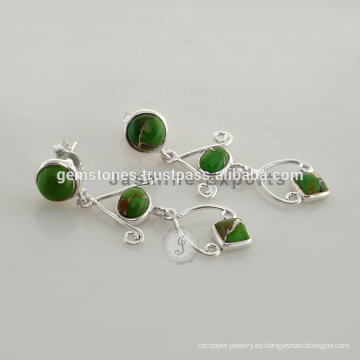 Venta al por mayor Verde Calcedonia Gemstone pendiente de moda